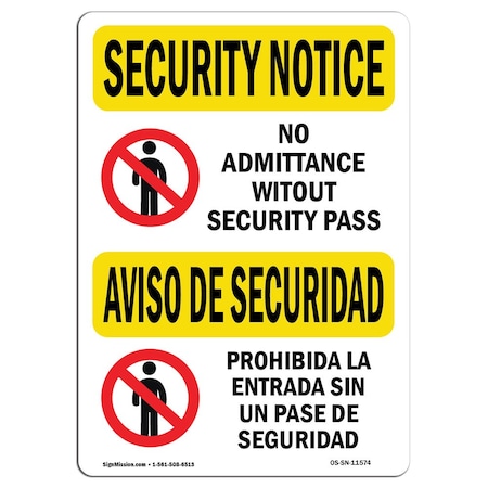 OSHA SECURITY NOTICE, 12 Height, 18 Width, Aluminum